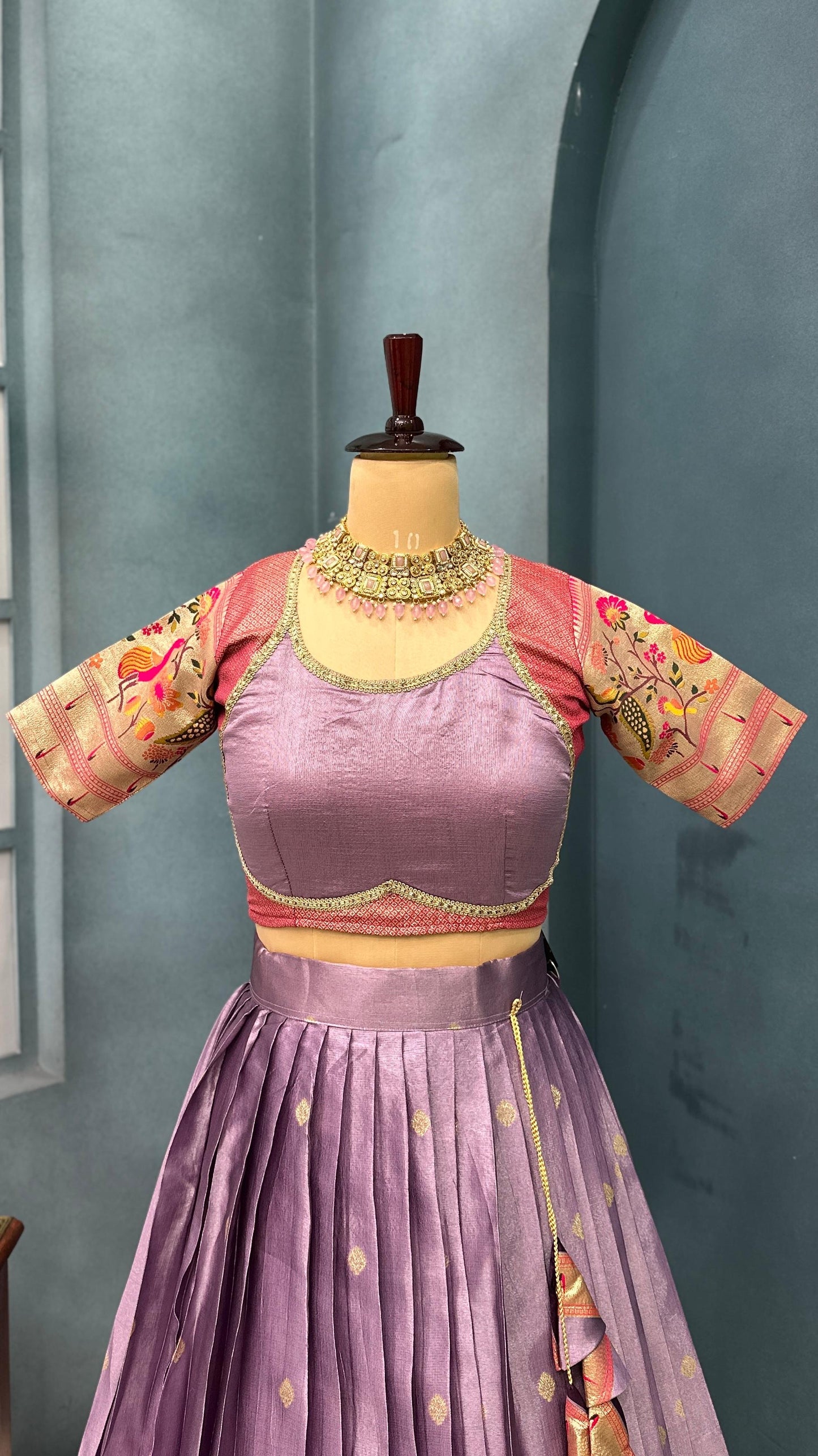 "Elegant Paithani Silk Lehenga Choli Set - Two-Tone Tissue Silk"