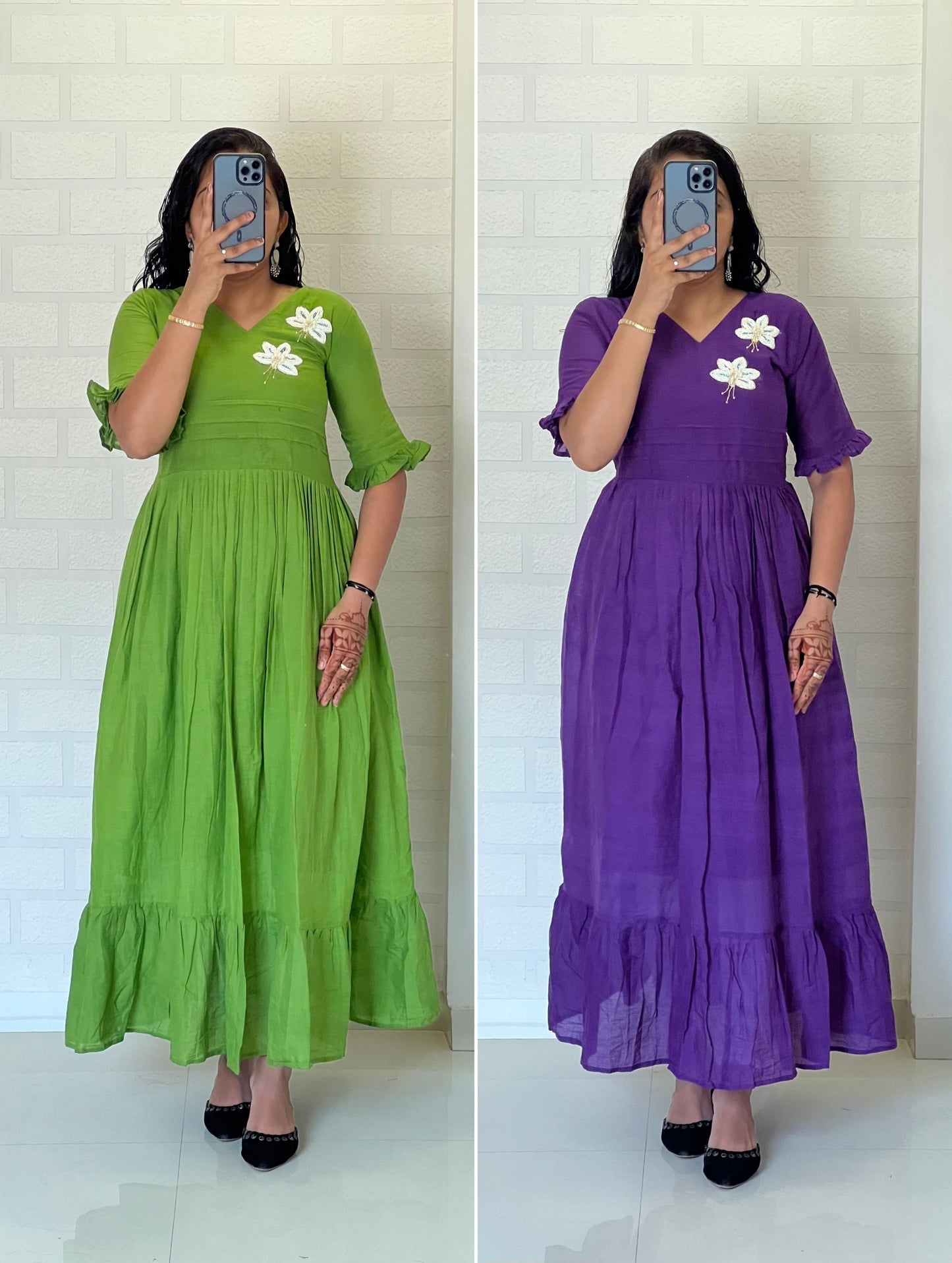 Hand work Mul Cotton party wear gowns