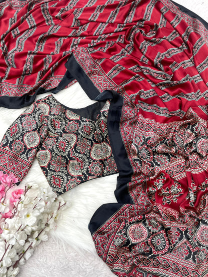 Ajarak Pure Semi Soft Saree With Stitched Blouse budget 🌟