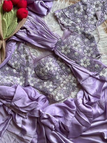 Luxe saree Lavender 1 min saree with stitched blouse