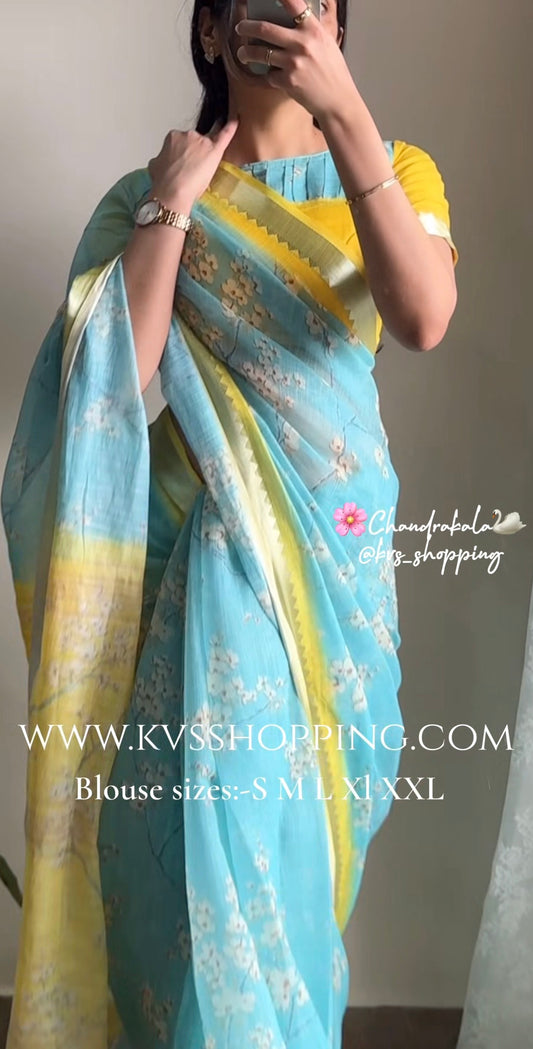 ChandraKala Lenin saree with stitched blouse