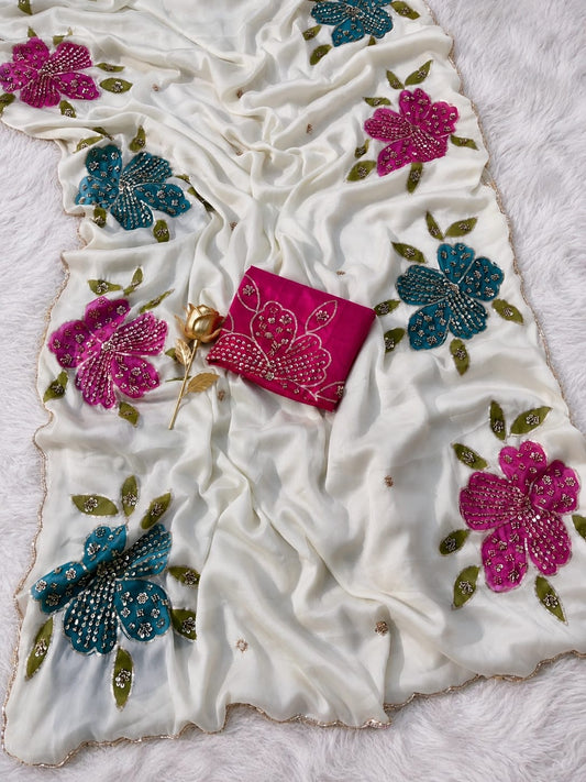 Hand brush painted rangoli silk trending saree