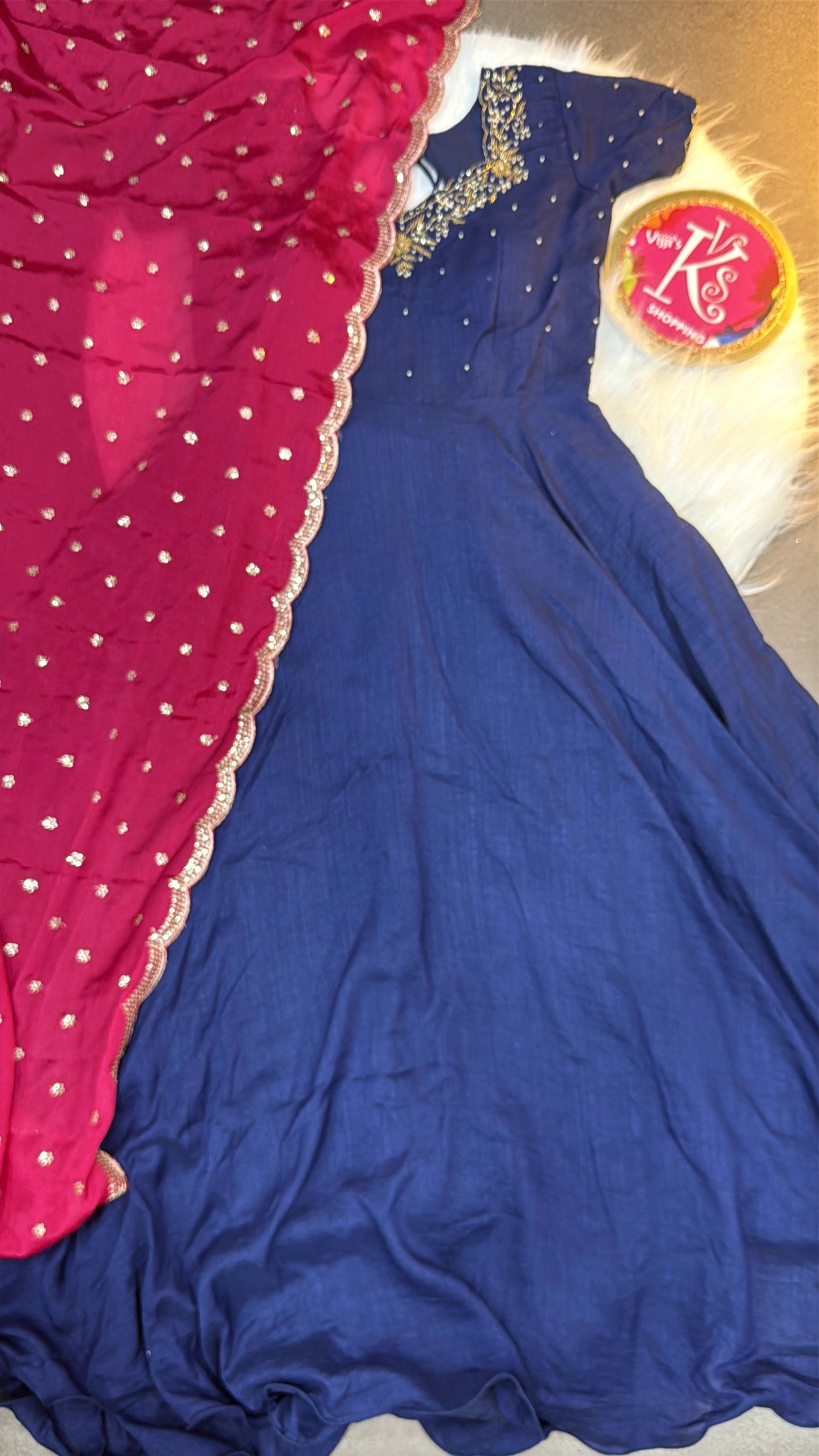Maggam Anarkali gown with dupatta set