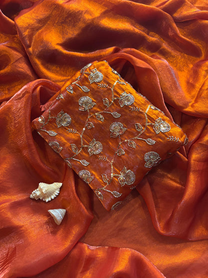 Rust Orange Desginer saree with Stitched Blouse Instgram best seller