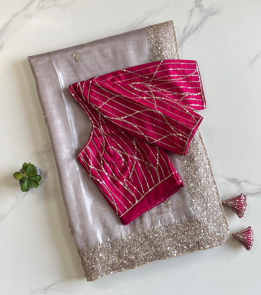 Luxe Pure Tissue sequence Codded saree with stitched blouse
