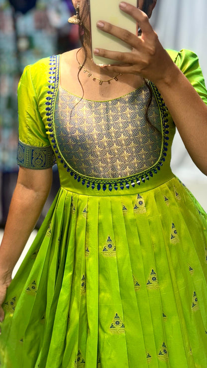 Silk Parrot Green Gown with Dupatta