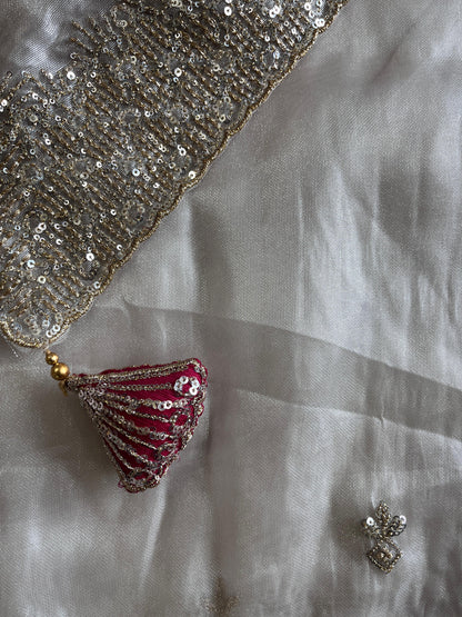 Luxe Pure Tissue sequence Codded saree with stitched blouse