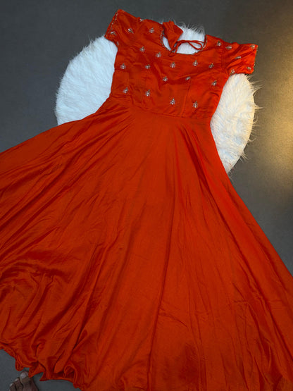 Cafe Maggam Orange Kalamkari Gown
