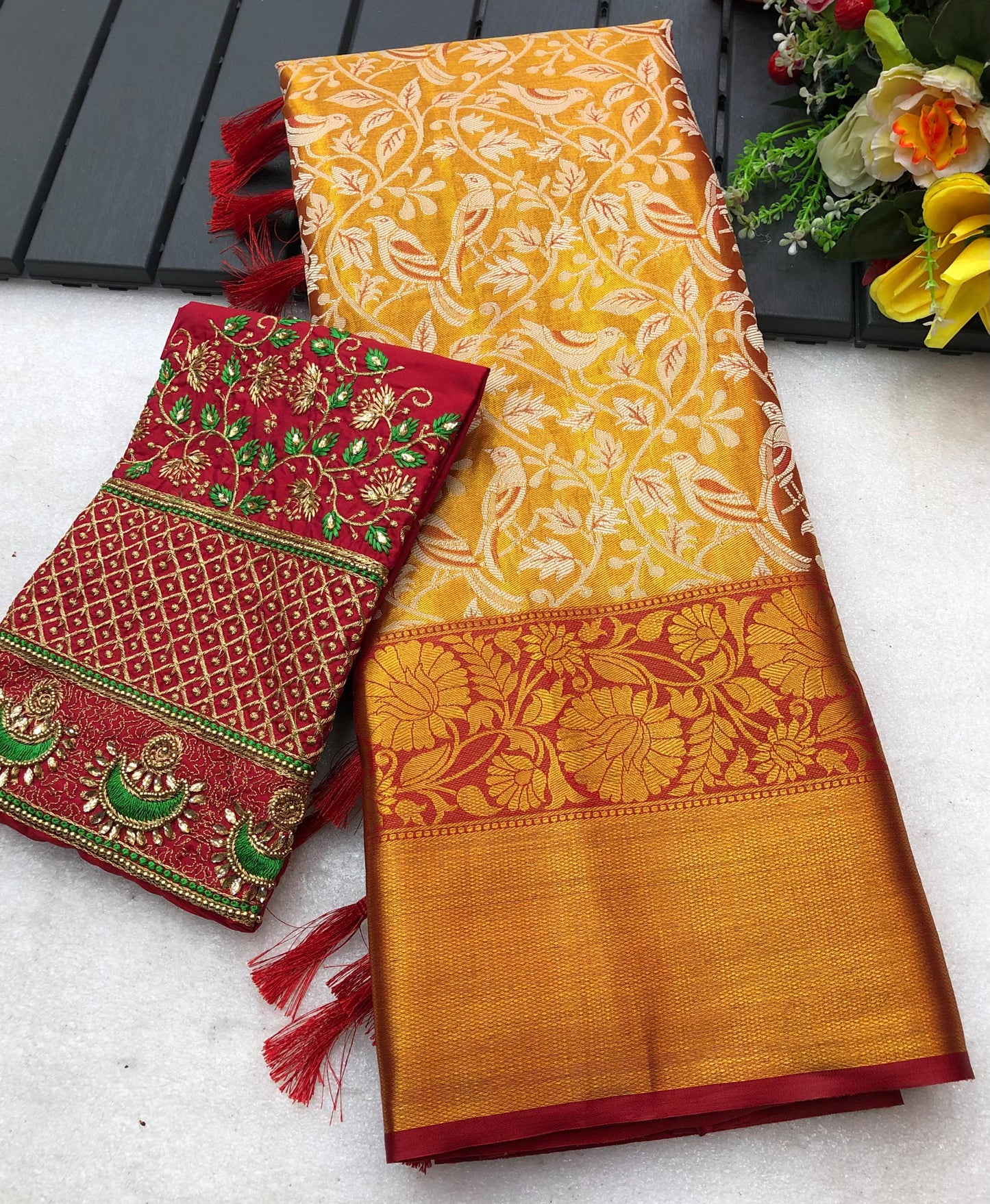 Pure Silk Maggam Saree With Two Blouses