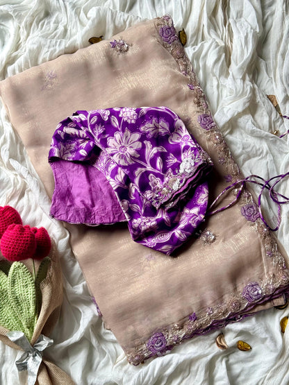 Luxe Roseberry Premium Tissues saree with stitched blouse