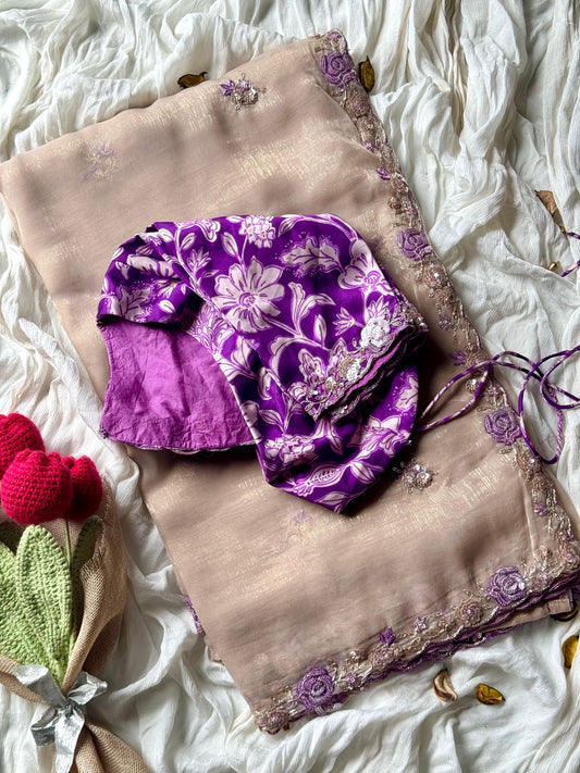 Luxe Roseberry Premium Tissues saree with stitched blouse