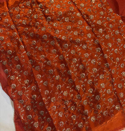 Rust Orange Desginer saree with Stitched Blouse Instgram best seller