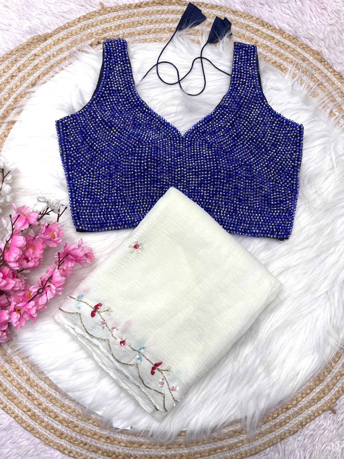 Colourful pearl Blouses with Desginer saree luxe