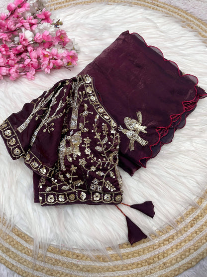 Fendy work silk sarees with stitched desginer work blouse