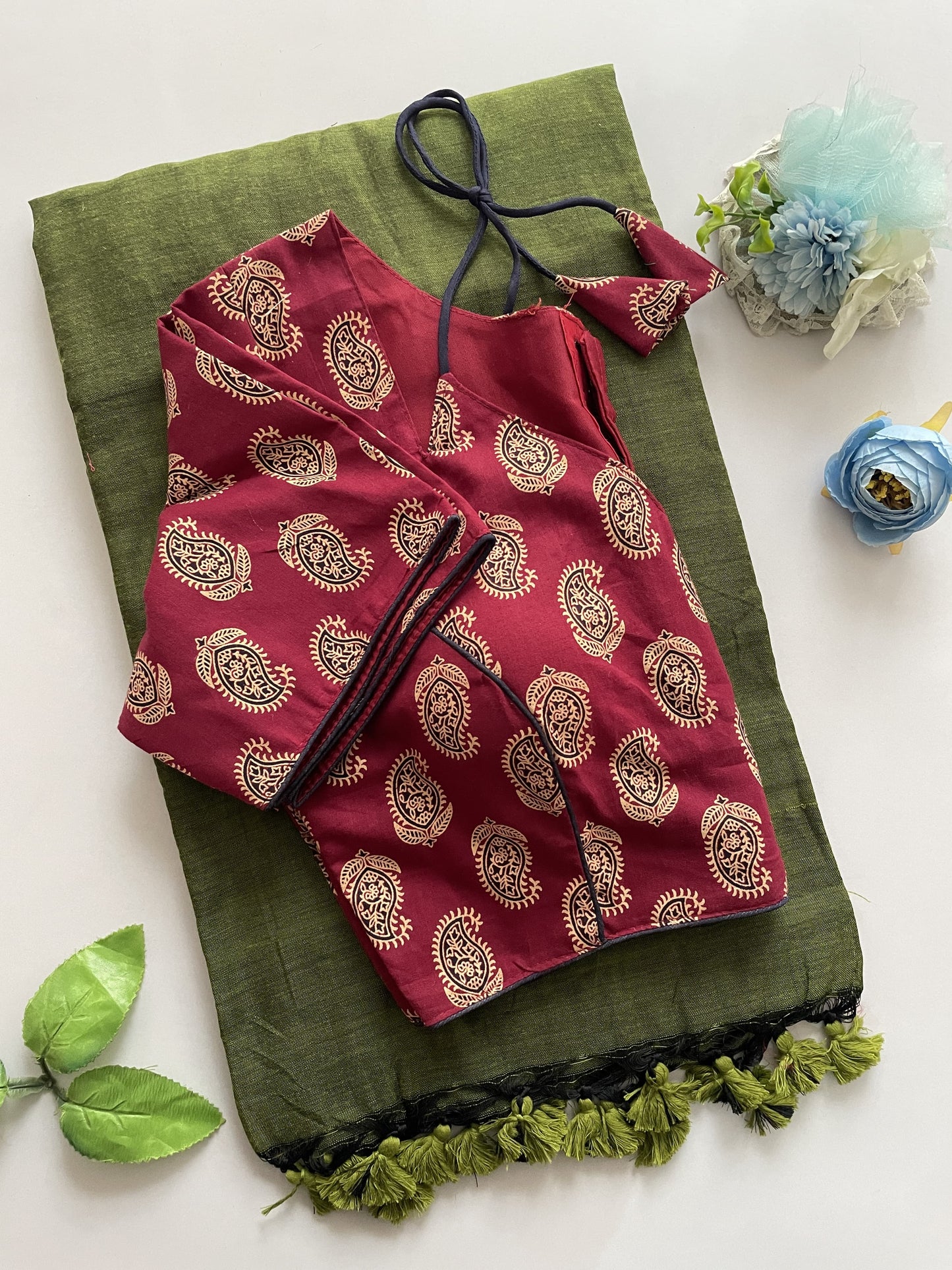 Khadi Cotton Ajrakh Stitched Blouse