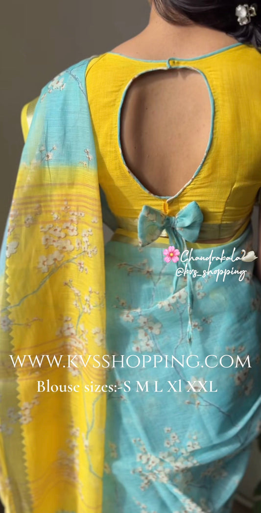 ChandraKala Lenin saree with stitched blouse