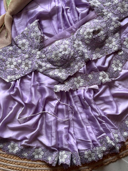 Luxe saree Lavender 1 min saree with stitched blouse