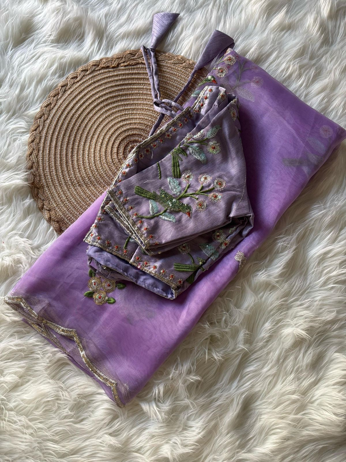 Organza saree with stitched work blouse