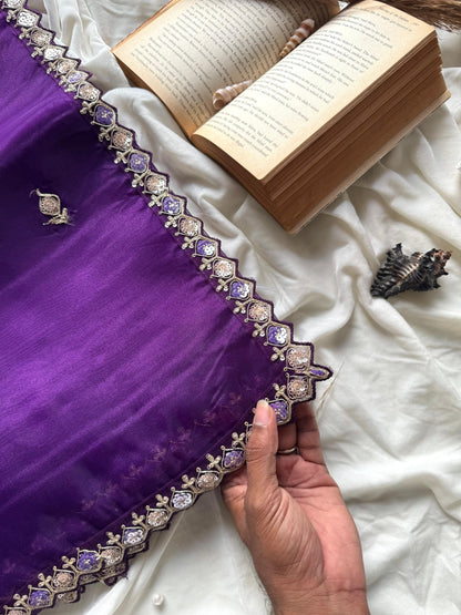 Luxe Premium tissue silk saree with coding work & multi colour sequence  With Stitched Blouse