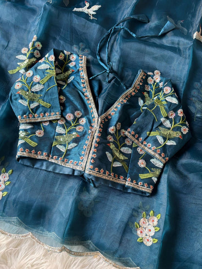 Organza saree with stitched work blouse