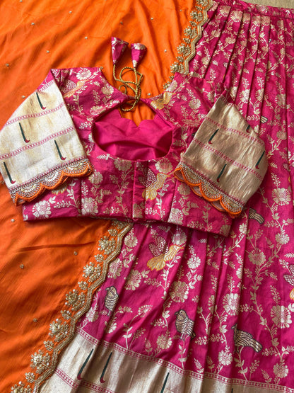 Flower Concept with Muniya paithani border fully stitched lehengas