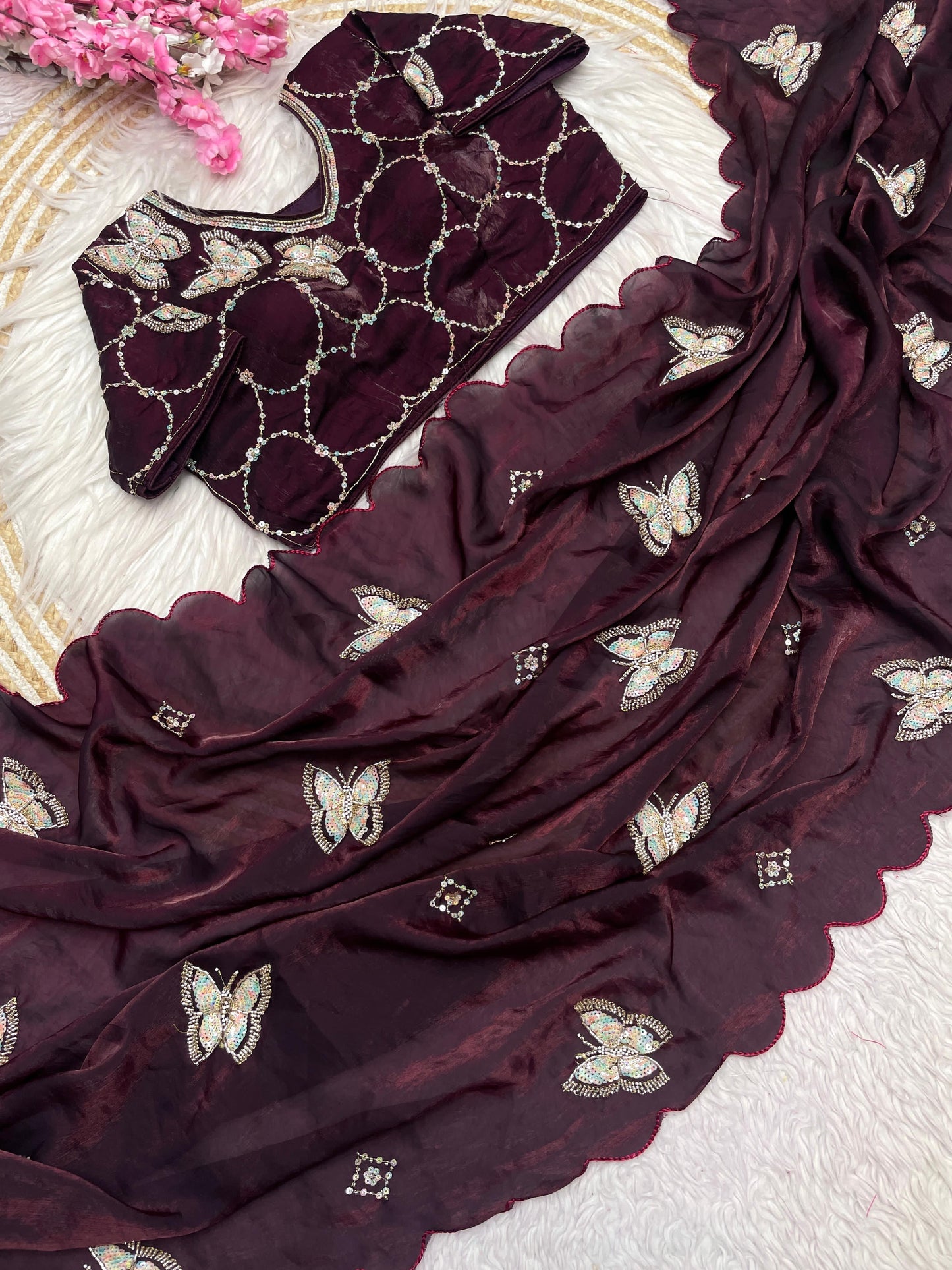Butterfly Designer saree with stitched blosue