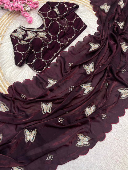 Butterfly Designer saree with stitched blosue