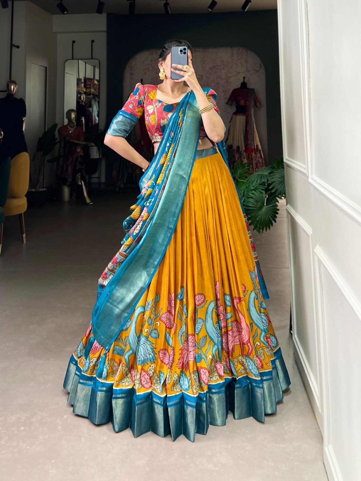 Dola Silk Kalmakari Print Lehengas Choli