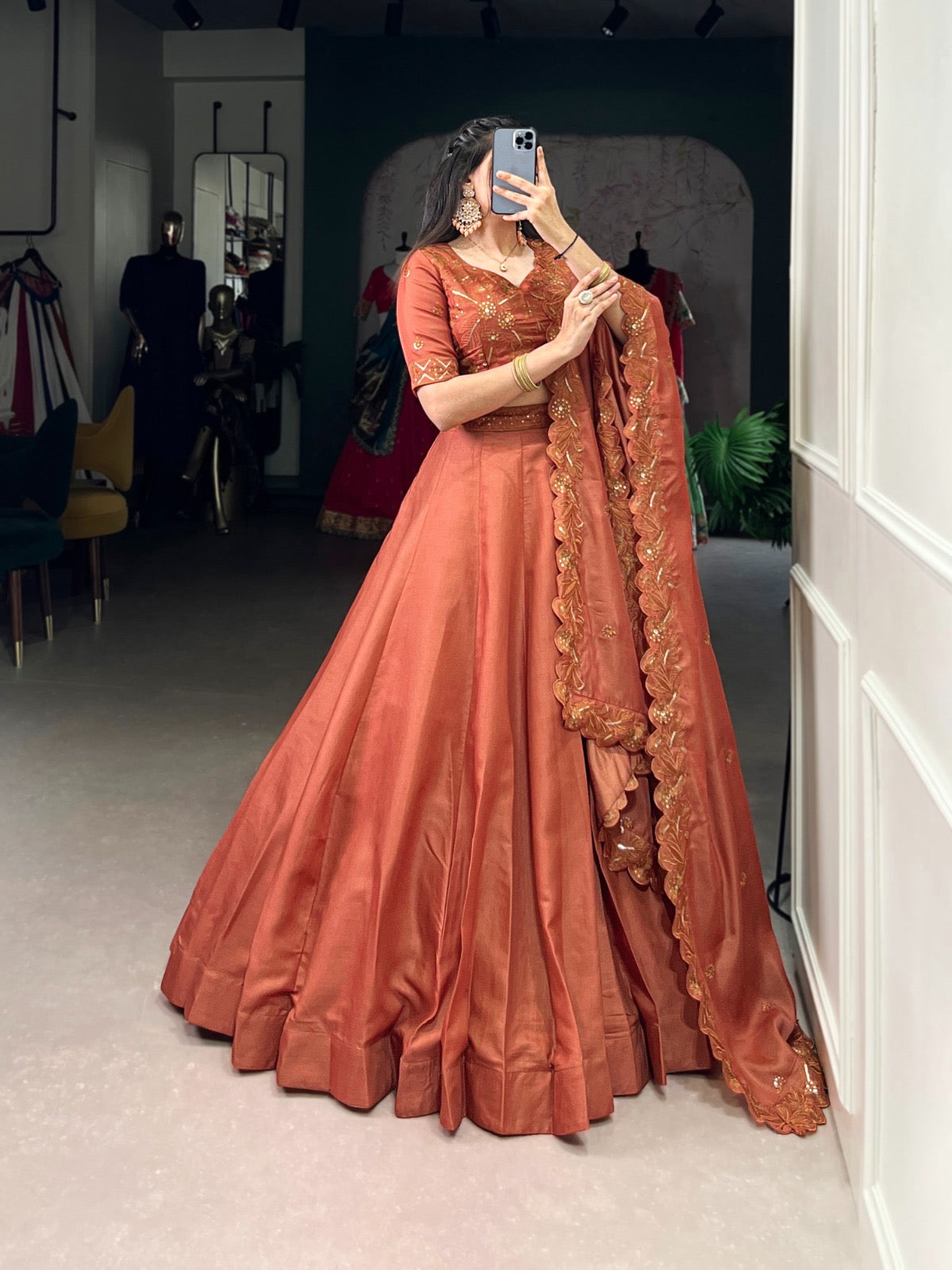 Wrapped in rust, woven with elegance Lehenga