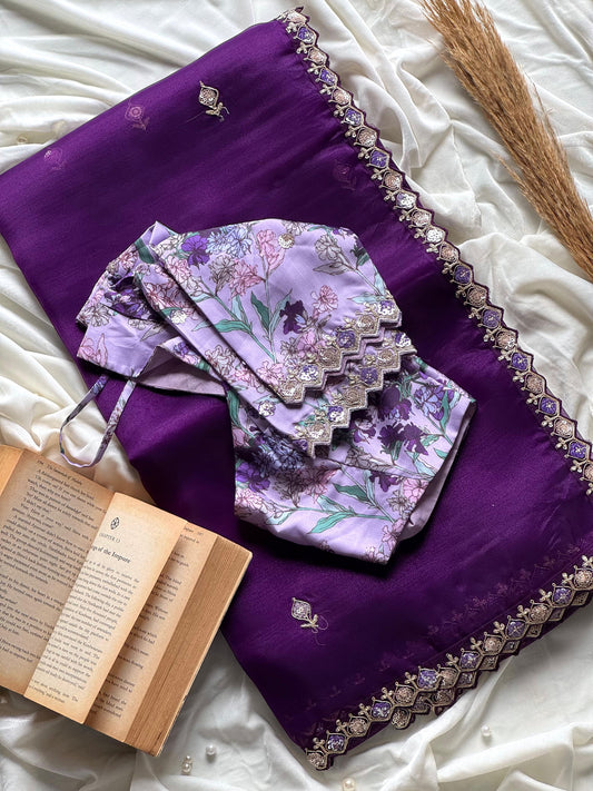 Luxe Premium tissue silk saree with coding work & multi colour sequence  With Stitched Blouse