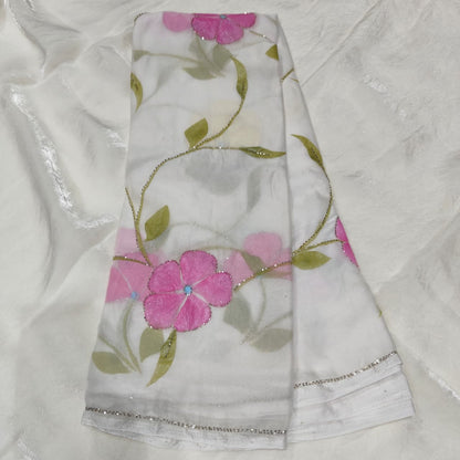 Aakasam Hand painted Chiffon Handwork trending  sarees
