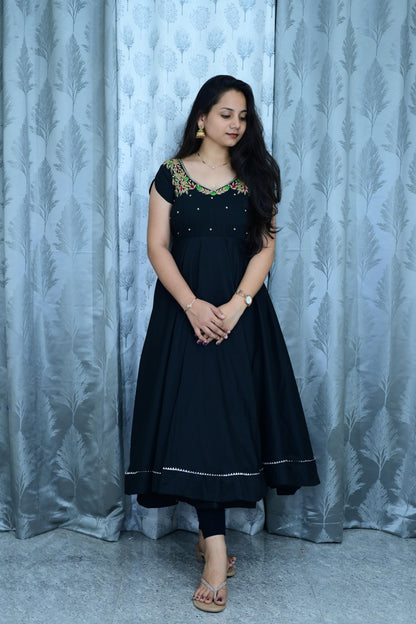 Our Black Trendy Maggam Work Gown with dupatta