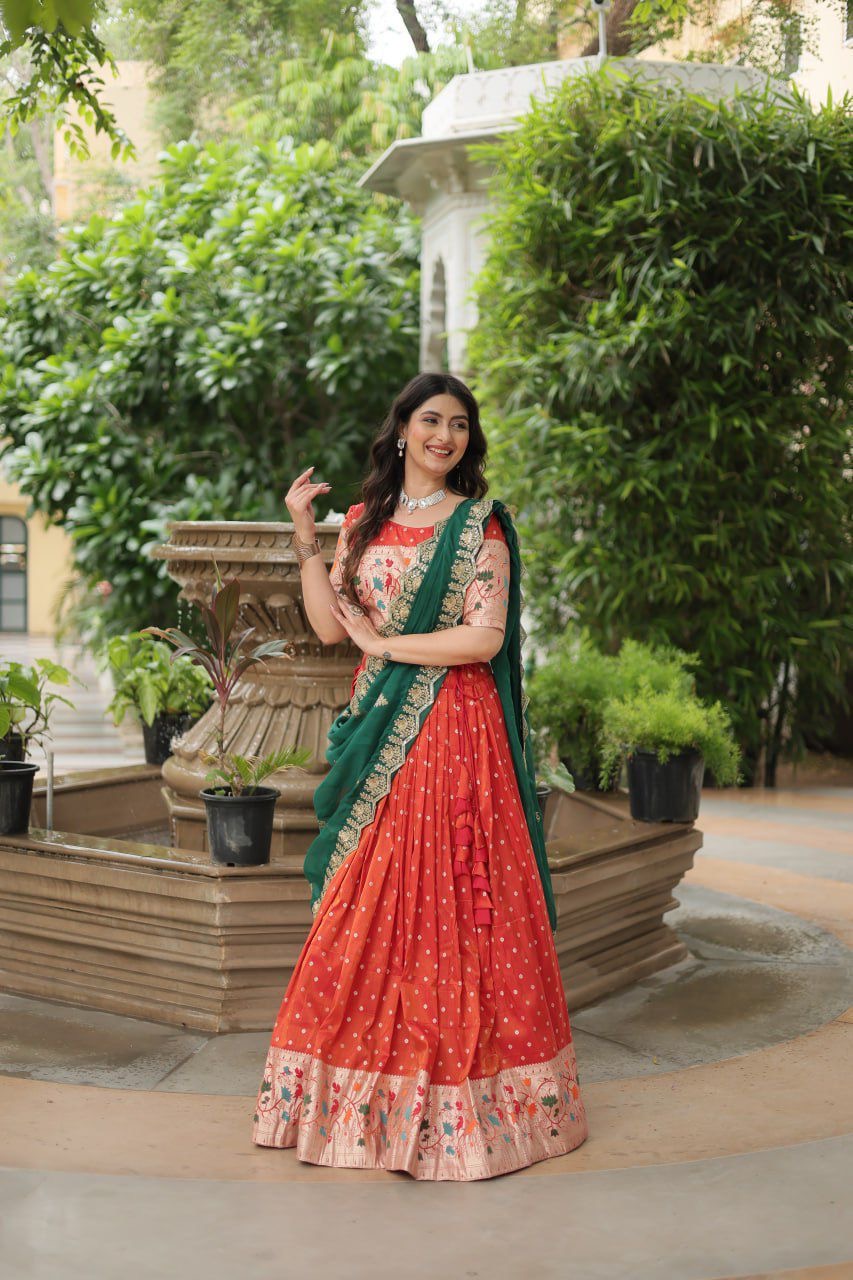 Paithani Lehenga sets with cutwork dupatta