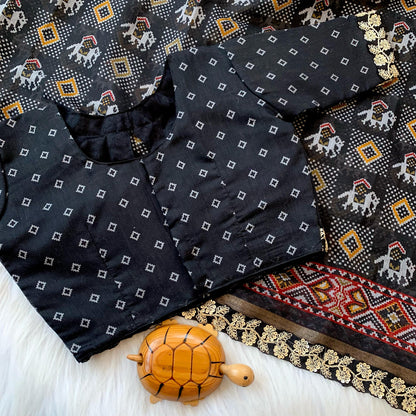 Ikkat Lenin saree with stitched Blouse