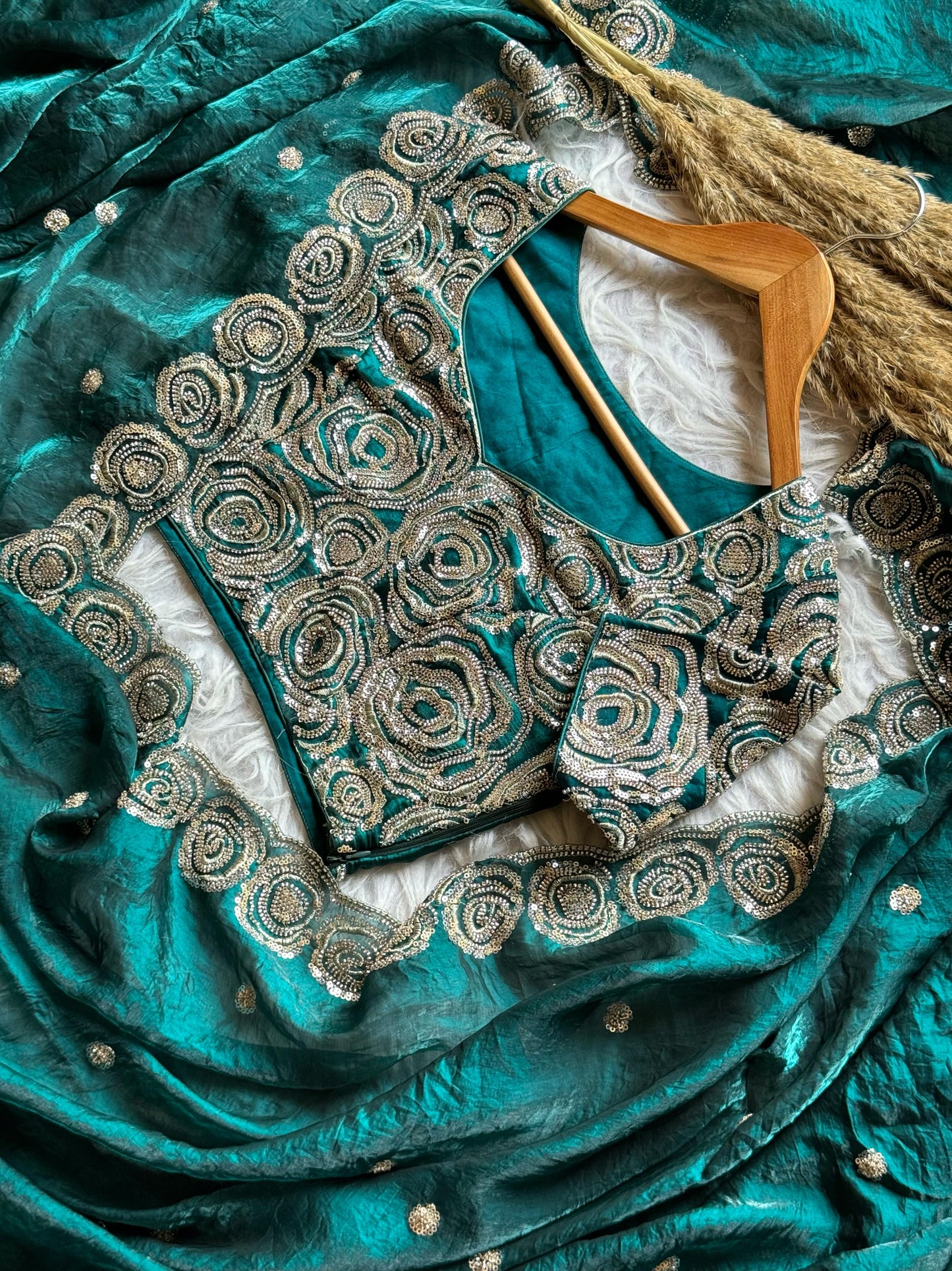 Luxe Saree With Stitched blouse space silk saree