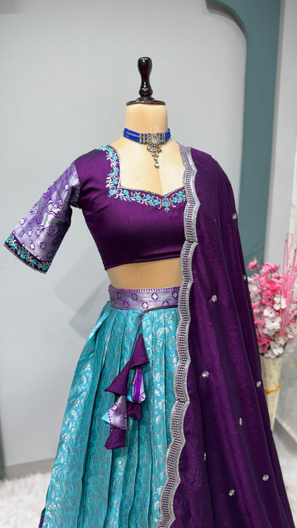 Kanchipuram Lehenga set with work blouses