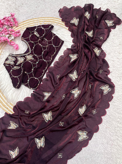 Butterfly Designer saree with stitched blosue