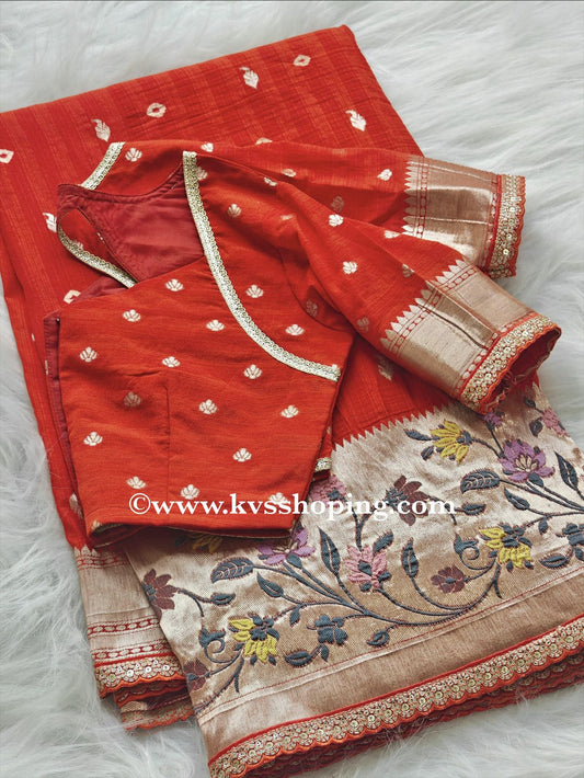 Pure Viscose raw silk with Bandhej print with stitched blouse (Celebrate inspired)