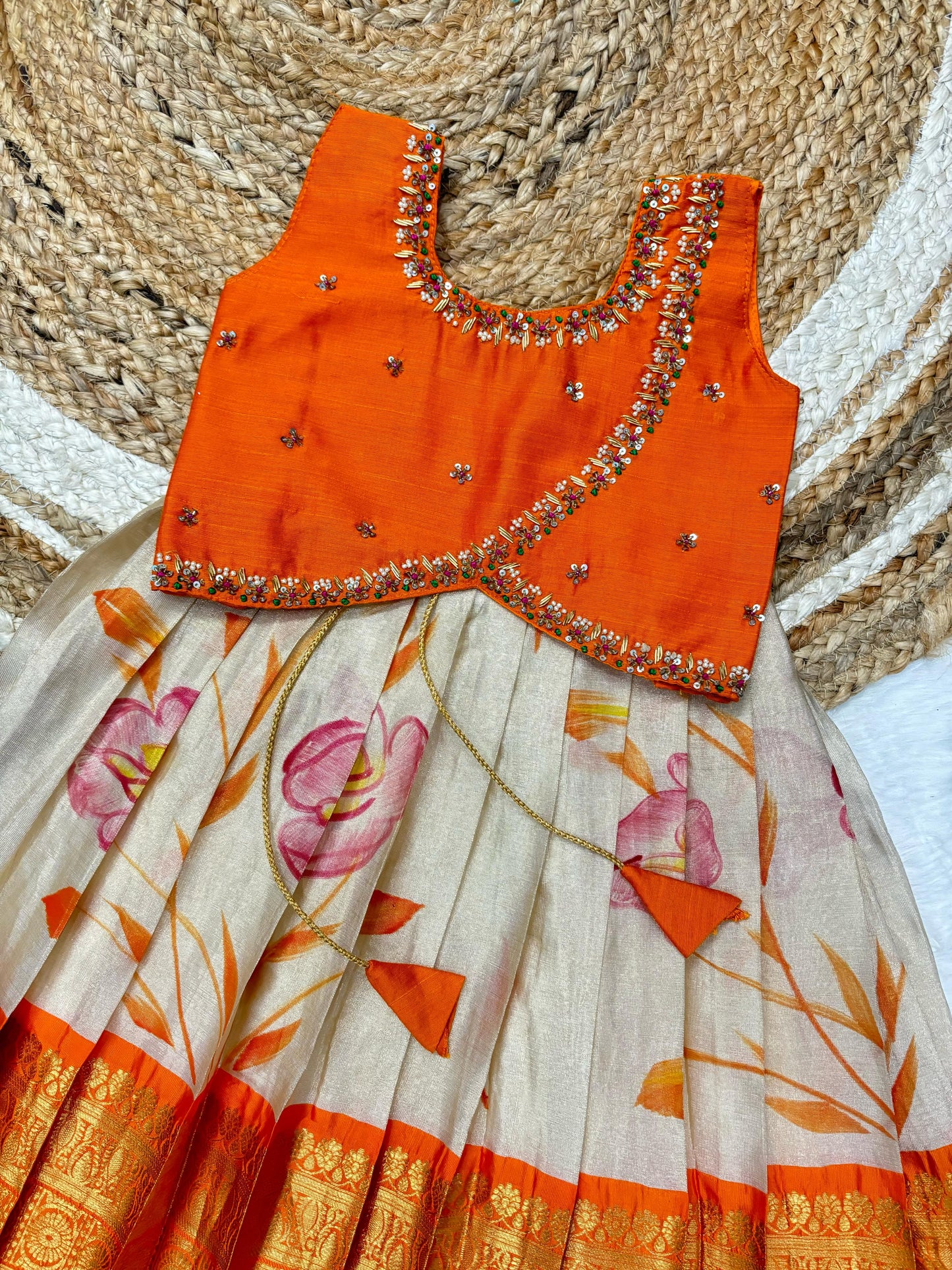 Soft Semi Kanchi maggam Kids Sets