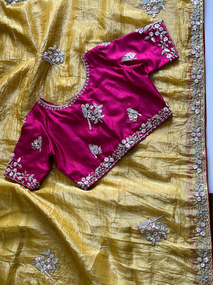 Saree With Stitched Organza Sarees