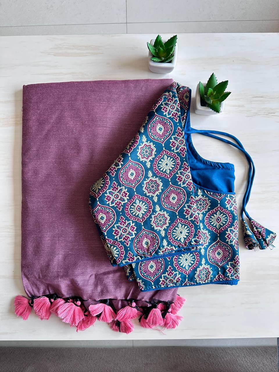 Budget Khadi Cotton with Tassels on Boarder