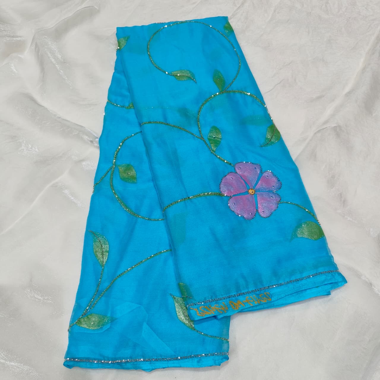 Aakasam Hand painted Chiffon Handwork trending  sarees