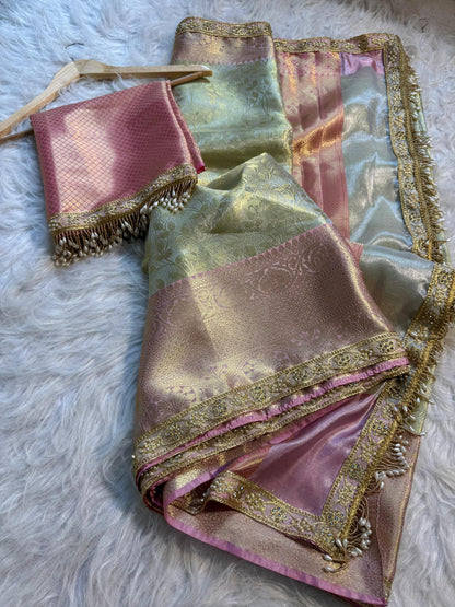 Festival Kanchipuram Banarasi Sarees with lace for Sravanamasam