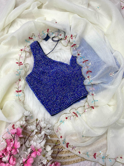 Colourful pearl Blouses with Desginer saree luxe