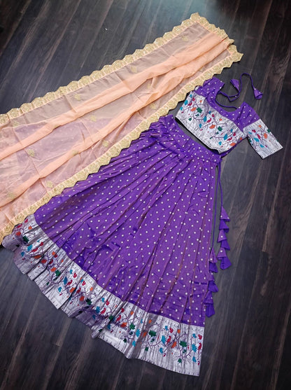 Paithani Lehenga sets with cutwork dupatta