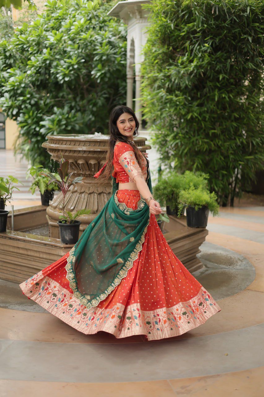 Paithani Lehenga sets with cutwork dupatta