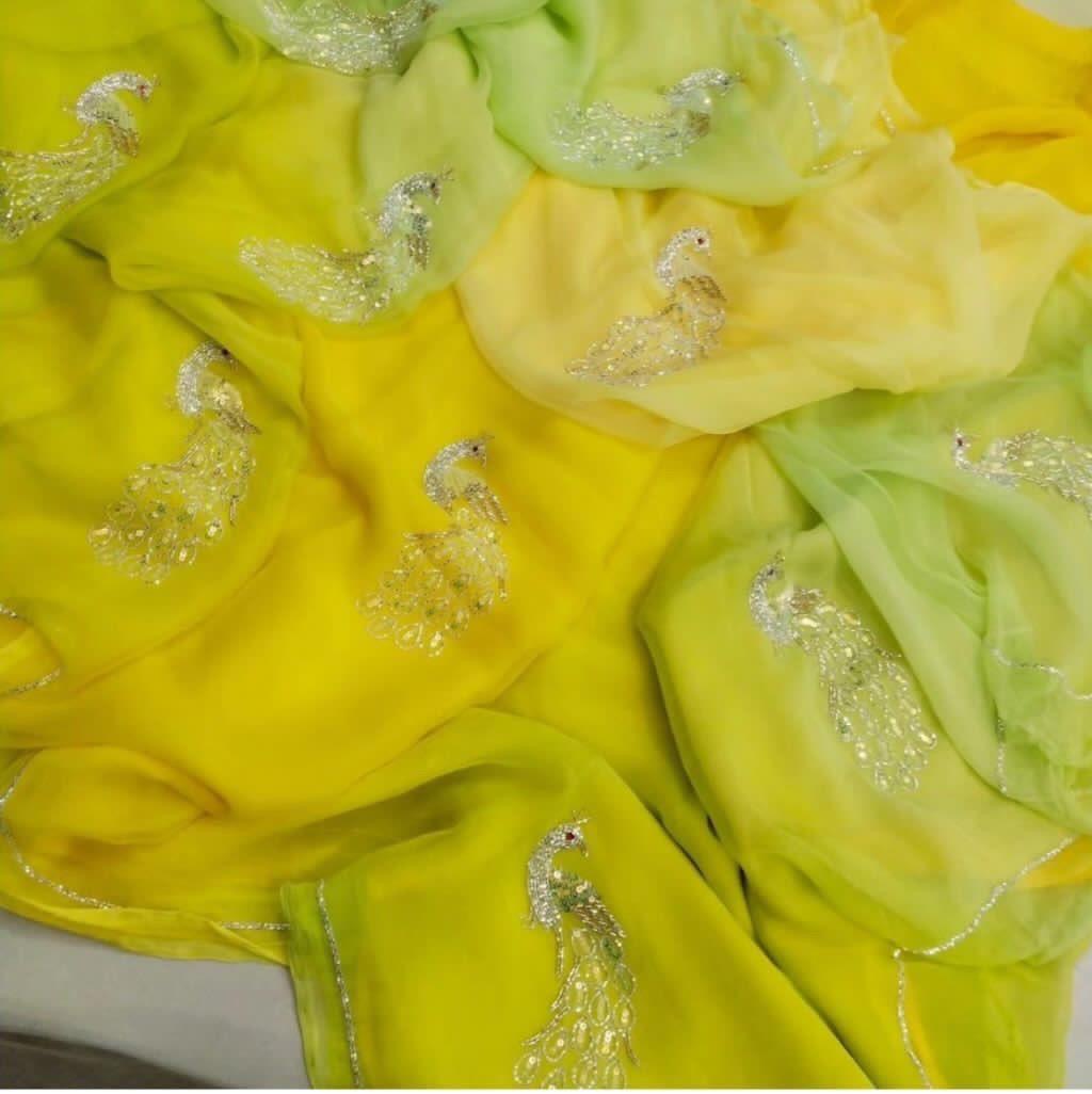 Half Pure Chiffon Handwork saree budget friendly