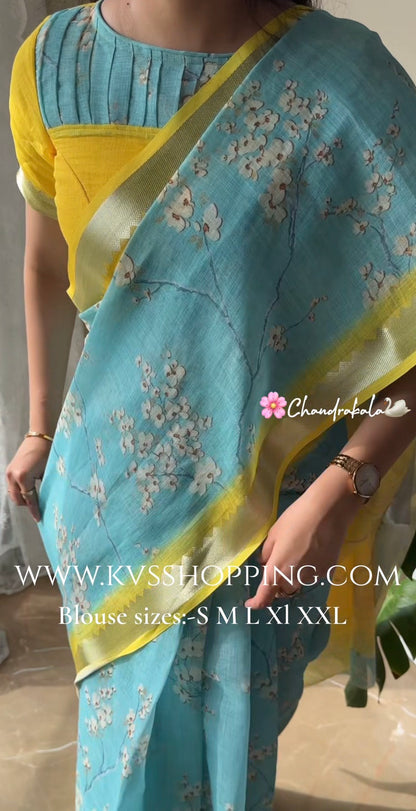 ChandraKala Lenin saree with stitched blouse