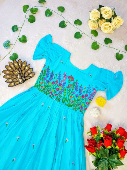 kora Cotton with multicolour thread work Midi Dress gowns