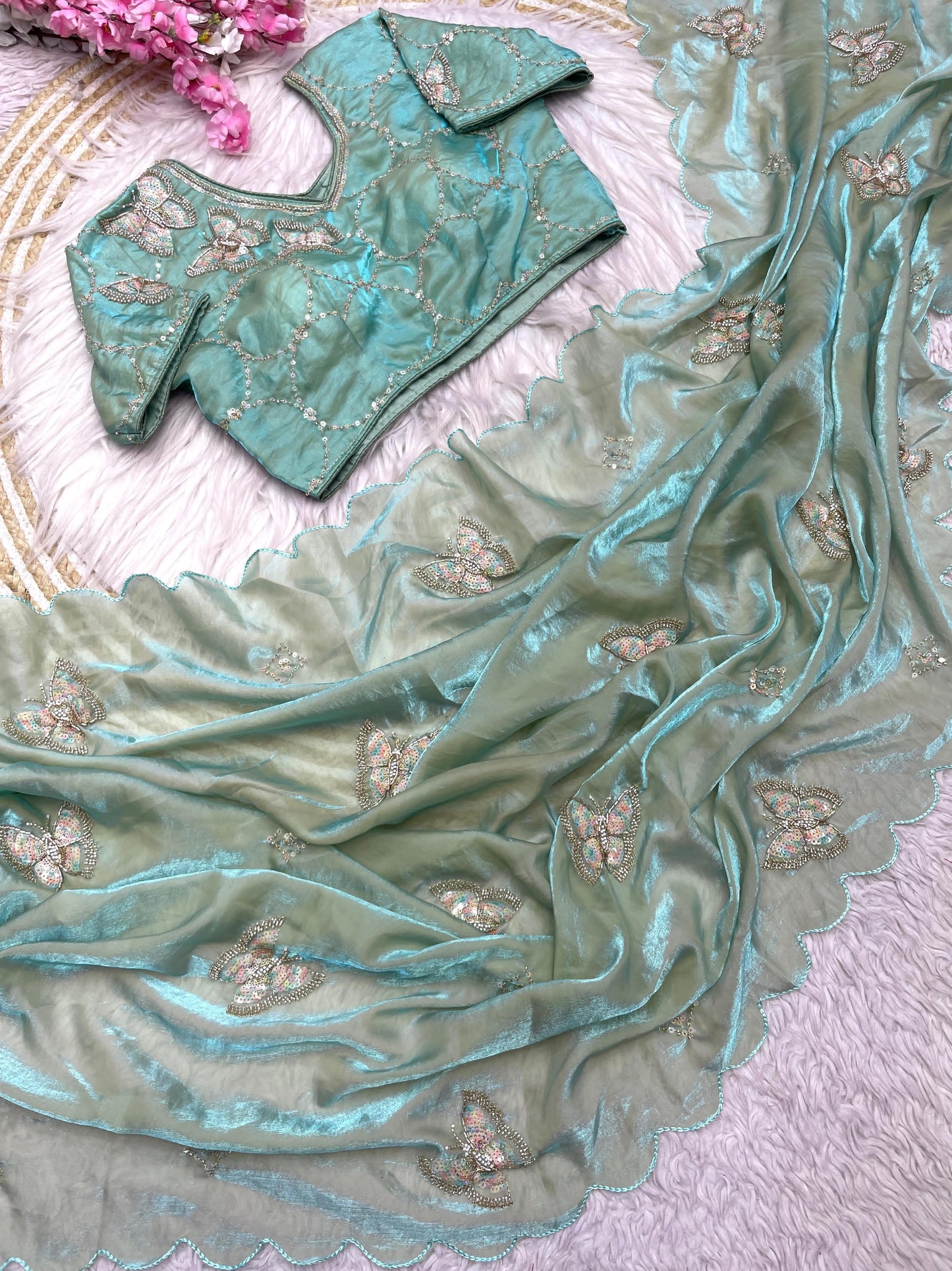 Butterfly Designer saree with stitched blosue